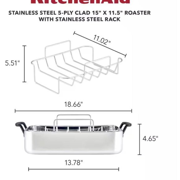 New KitchenAid 5-PLY, 10.4 qt., Polished, Stainless Steel, Roasting Pan - Picture 2 of 3